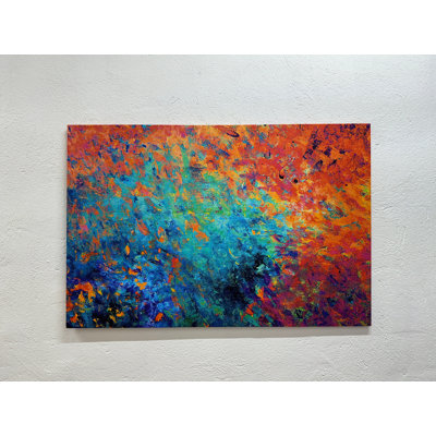 Modern Abstract Canvas Print: Vibrant Orange & Blue Wall Art,1P Wrapped Canvas