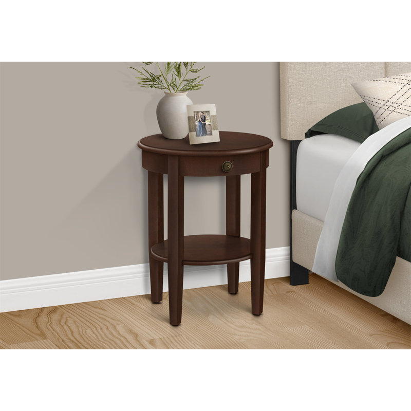 Table d'appoint, 2 niveaux, table de bout, table d'appoint, ronde, table de chevet, chambre à coucher, lampe, placage brun, transitionnel
