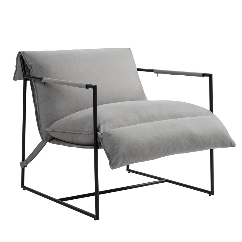 Upholstered Modern Metal Framed Light Gray Polyester Blend Sling Accent Chair, Light Gray Polyester Blend/Fabric