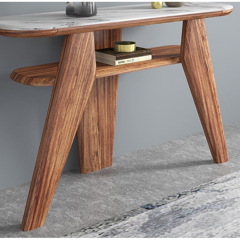Console moderne à plateau en marbre avec pieds angulaires en bois massif