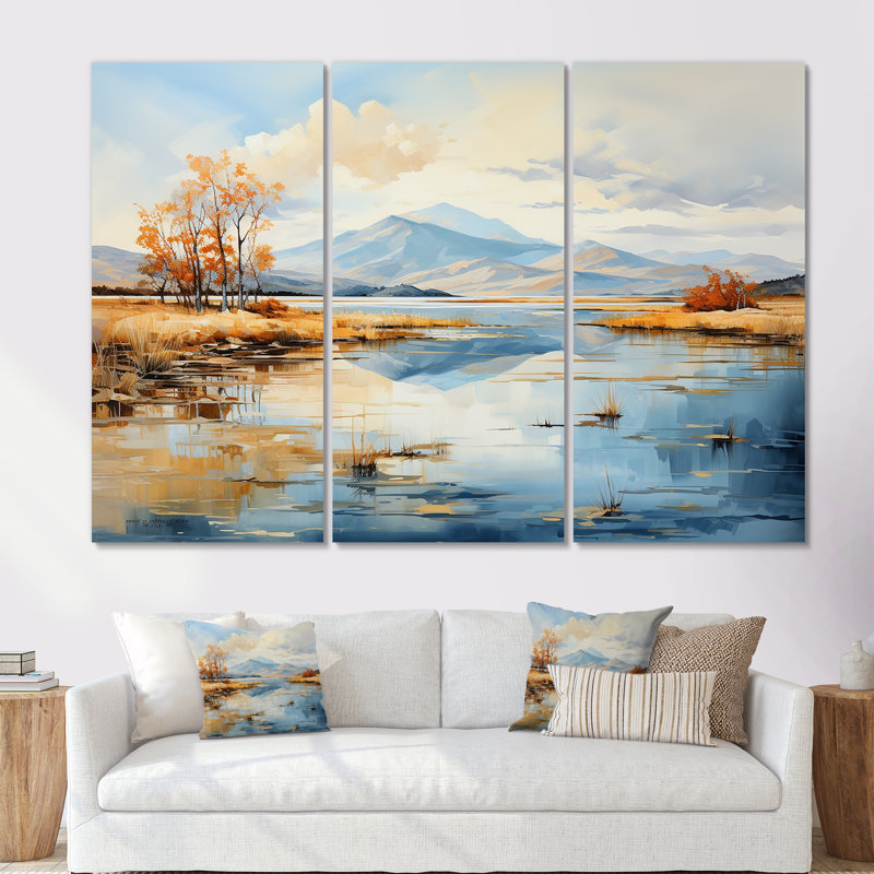 Lacs, rivières, minimalisme, ensemble d'art sur toile, Toile tendue, H 40 po x l 60 po x P 1 po
