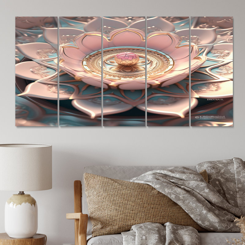 Exquis lotus Mandala III - décoration murale Mandala Boho - 5 panneaux égaux
