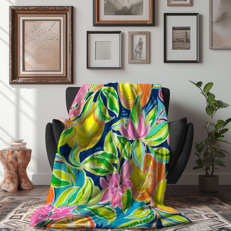 Motif de balise maritime - 1 pièce Sherpa Premium, L 50 po x L 60 po, Art tendance de boisson au citron