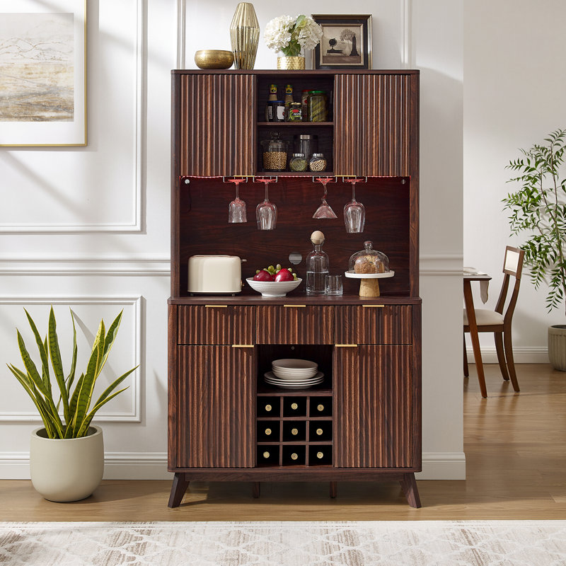 Bar 72 "avec lumières DEL, porte-bouteilles et armoires, Brun