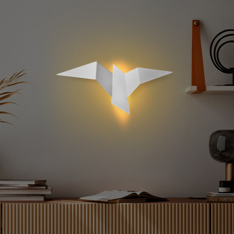 Applique murale oiseau en métal 3000K, H 4,7 po x l 12,2 po x P 6,3 po, Blanc