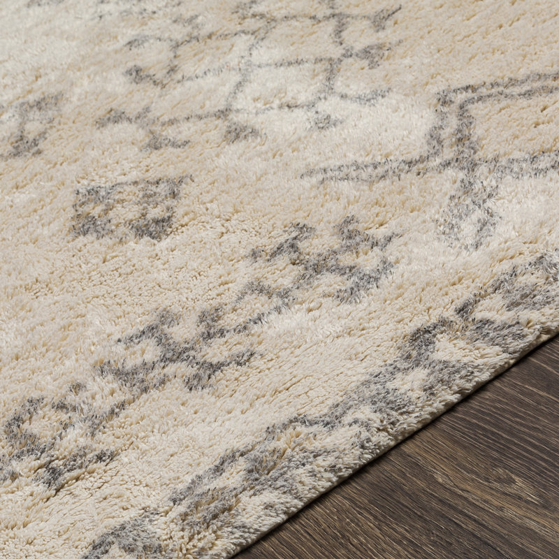 Tapis ivoire / gris en coton fabriqué à la main Vannie, Rectangle 8 pi x 10 pi