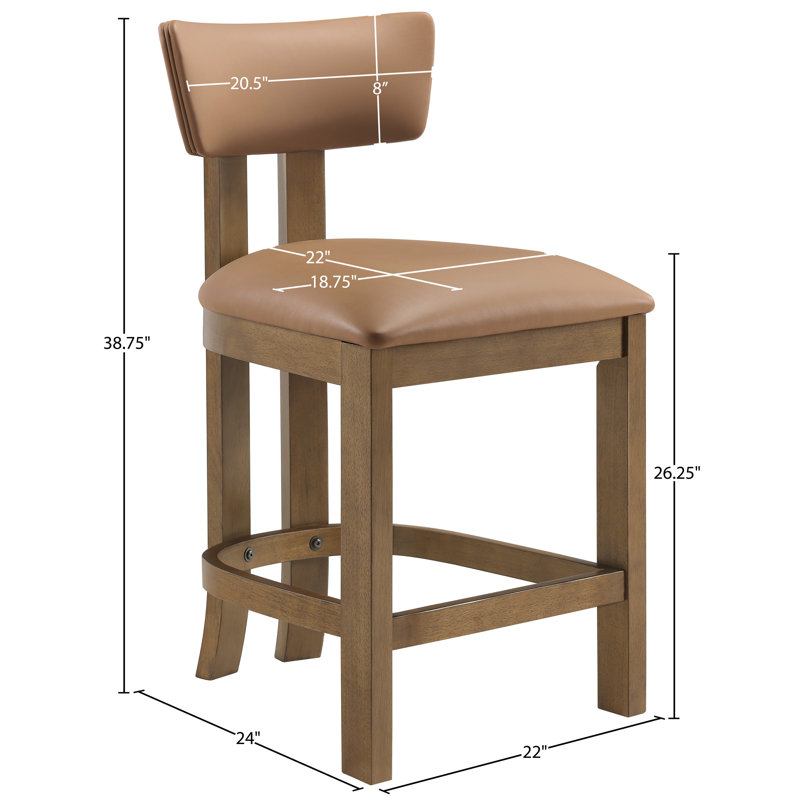 Phalan Vegan Leather Upholstered Counter Stool, Stained Walnut, Cognac Vegan Leather