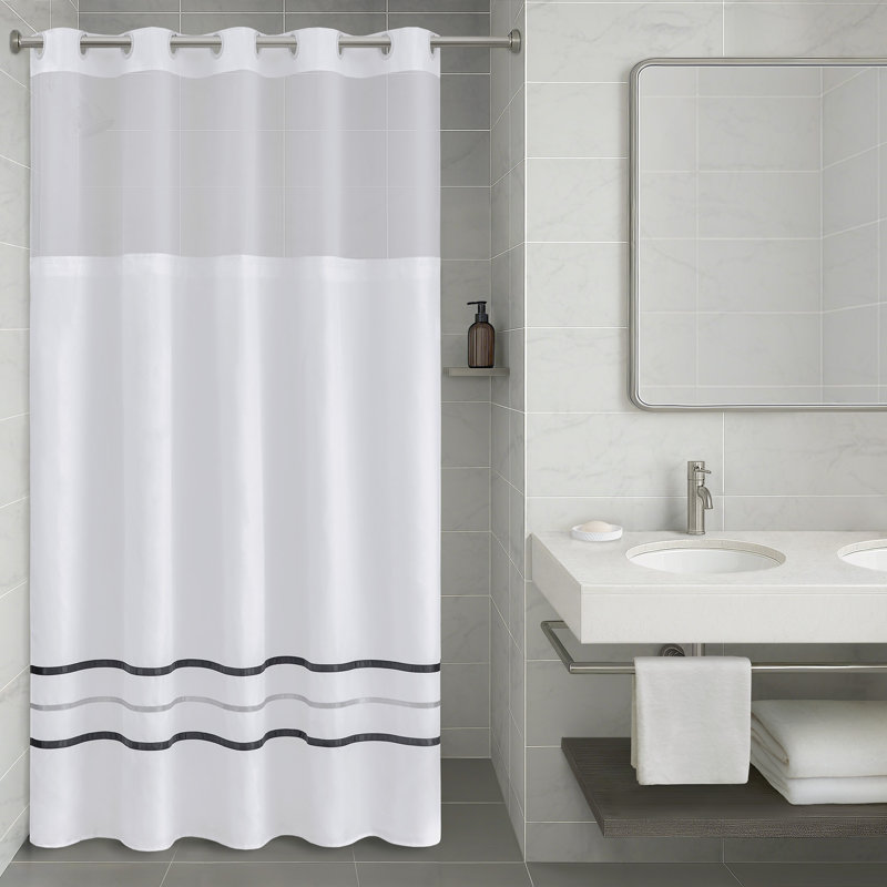 Ensemble de rideau de douche 2 pièces 71 x 74 po + 70 x 54 po blanc uni résistant à l'eau, H 74 po x l 71 po