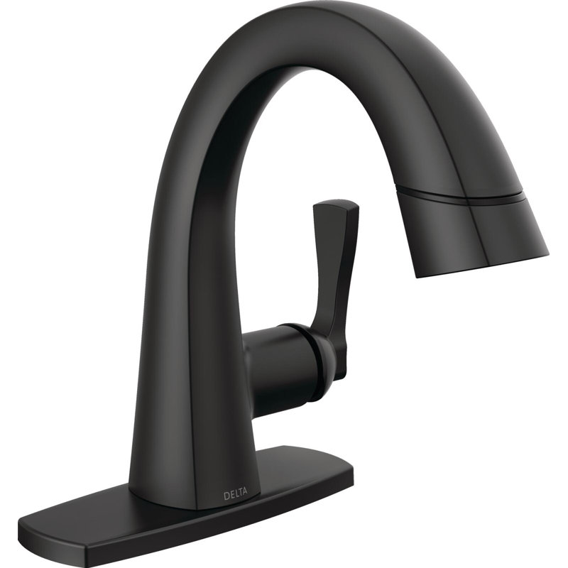 Robinet de salle de bain à un trou avec douchette extractible Stryke, Noir mat