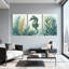 Animaux, hippocampes, fougères, feuilles, aquarelle, ensemble de 3 impressions sur toile-310439572