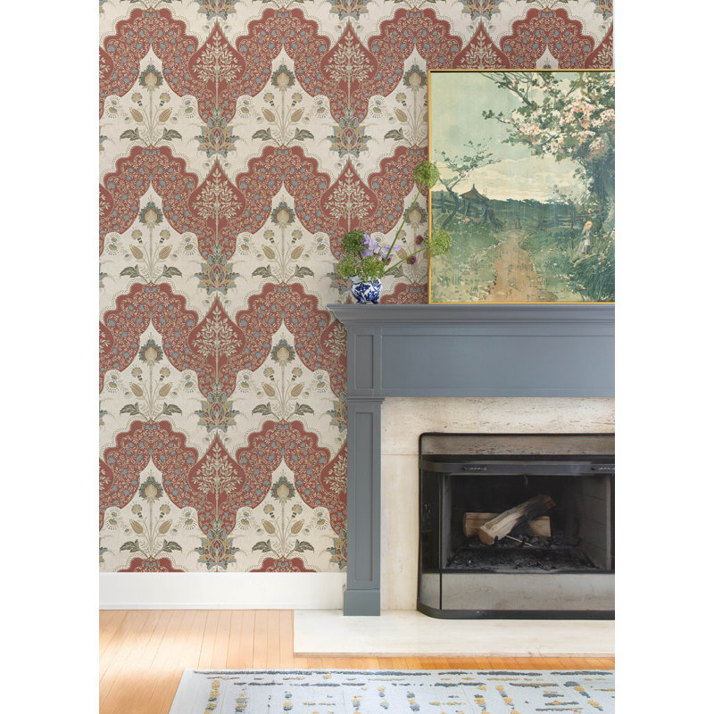 Auden Green Floral Grandeur Wallpaper, Red