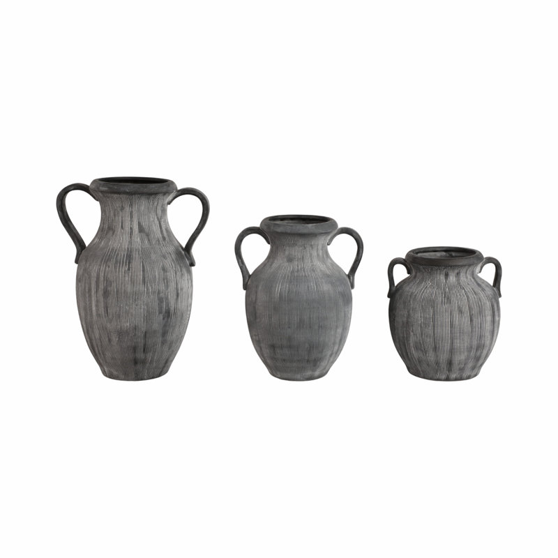 Stoneware Table Vase, 10" H x 9" W x 8" D, Black/Ivory