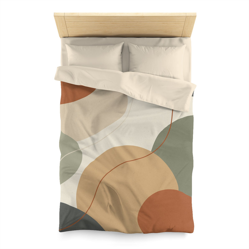 Microfiber Duvet Cover Boho Style, Design 12, Natural/Green/Orange/Cream, Twin Duvet Cover