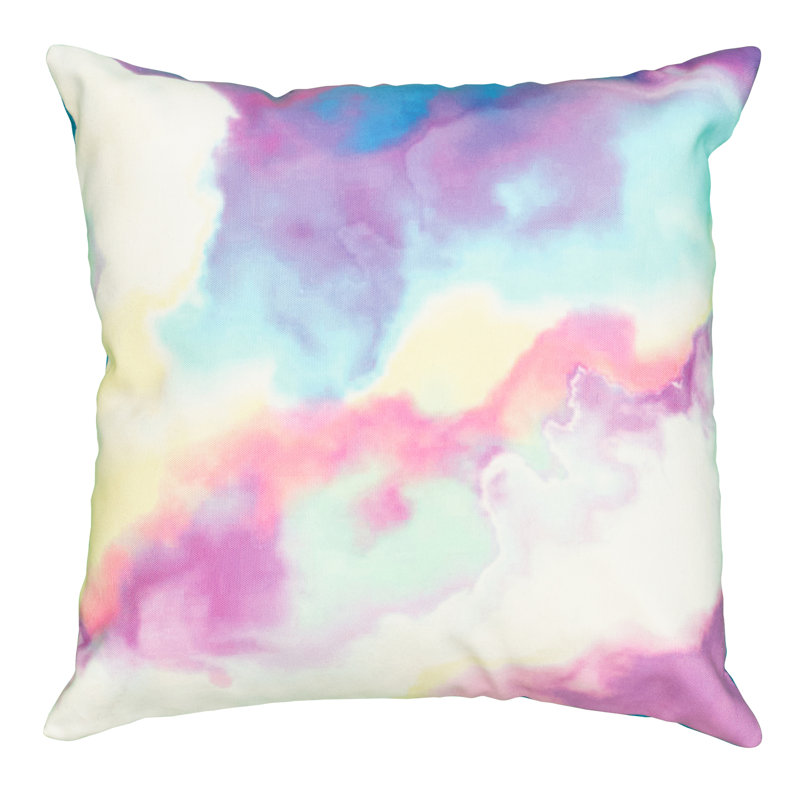 Housse de coussin intérieure / extérieure en polyester abstrait, Rembourrage écologique, Rose / mauve / bleu abstrait