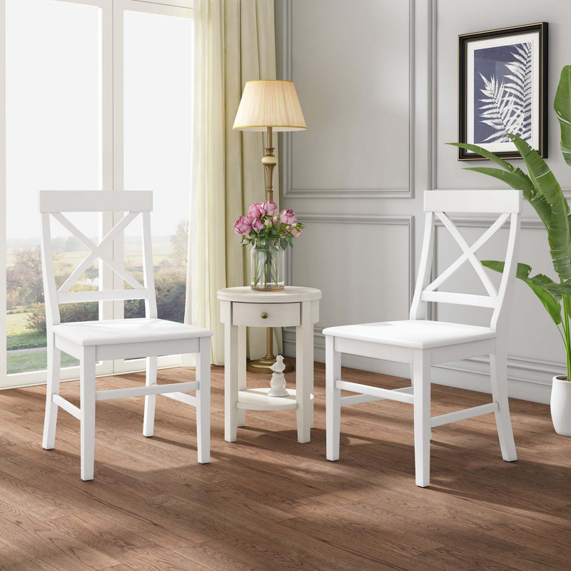 Chaise de salle à manger en bois d'acacia Farmhouse, Blanc