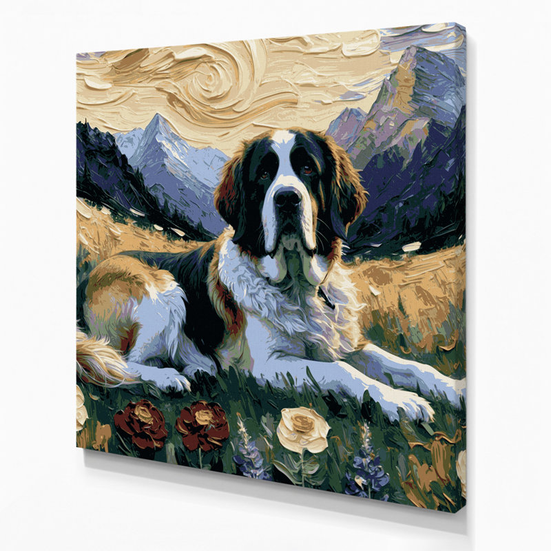 Dogs Saint Bernard Blue Canvas Wall Art, 8" H x 8" W