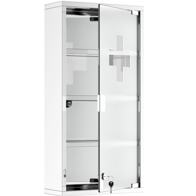 Armoire à pharmacie verrouillable, en acier inoxydable, 4 niveaux, 30,5 x 61 cm, argentée, rangement mural en acier avec serrure, étagères à plusieurs niveaux, boîte