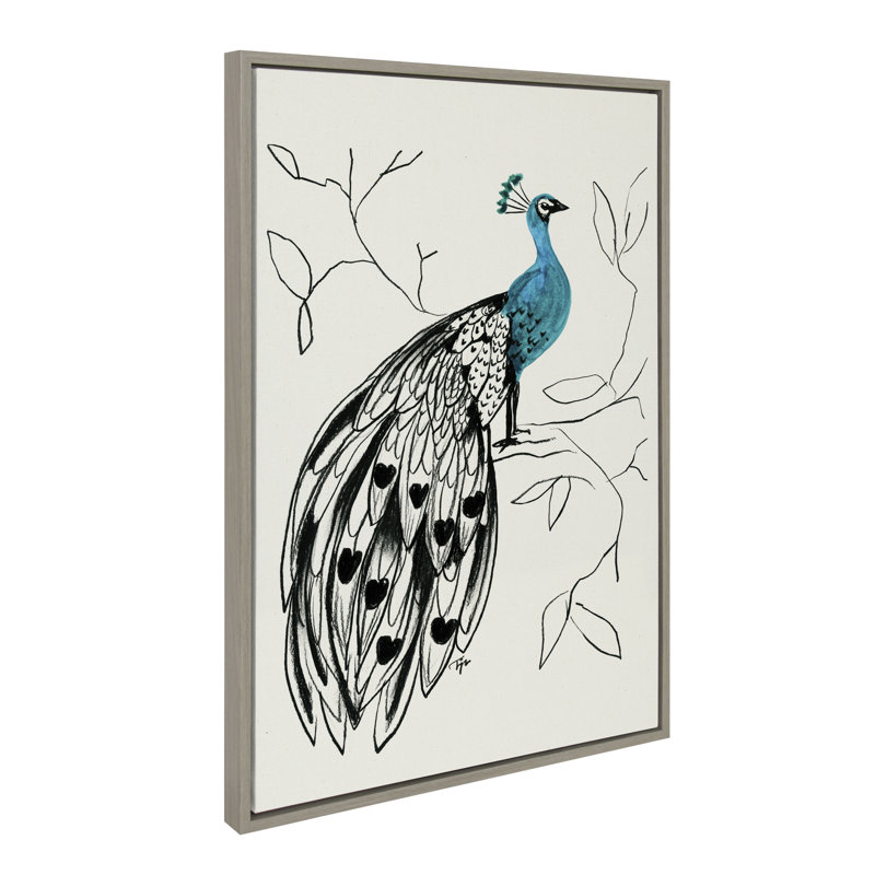 658 Peacock by Teju Reval Framed Canvas Wall Art Print, Gray