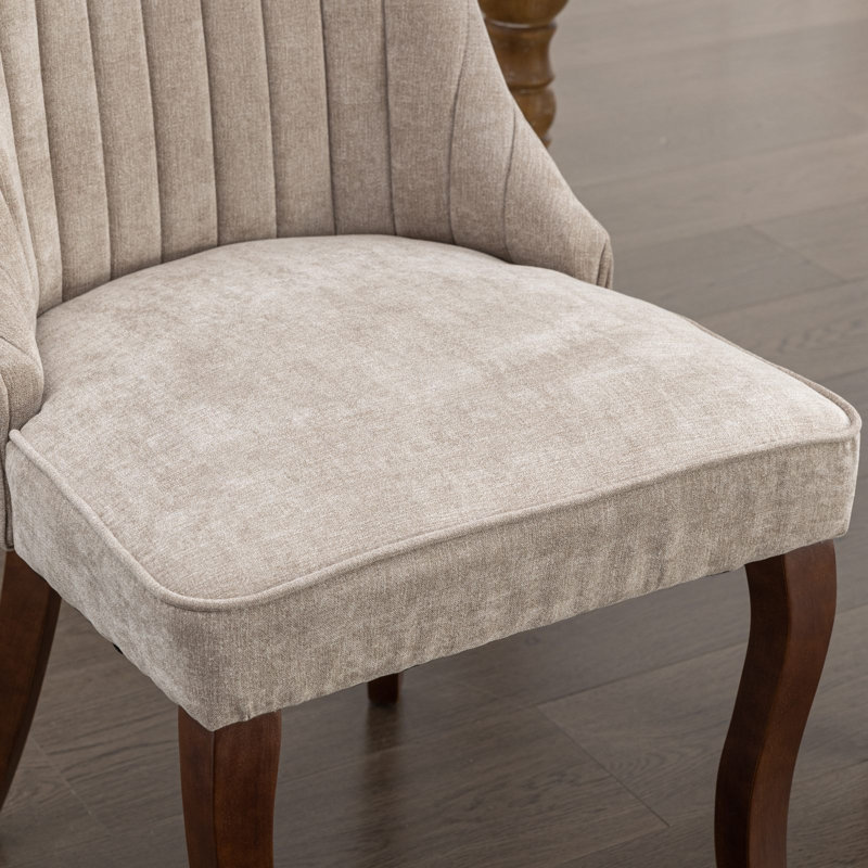 Chaises d'appoint rembourrées confortables (2 pièces) - Dossier haut, pieds courbés en bois massif, Beige