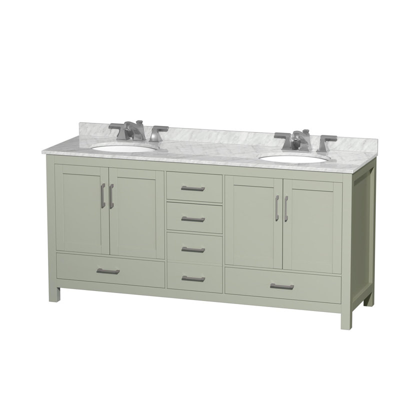 Ensemble de meuble-lavabo double 72 po avec plateau en marbre Sheffield, Vert clair, Nickel brossé