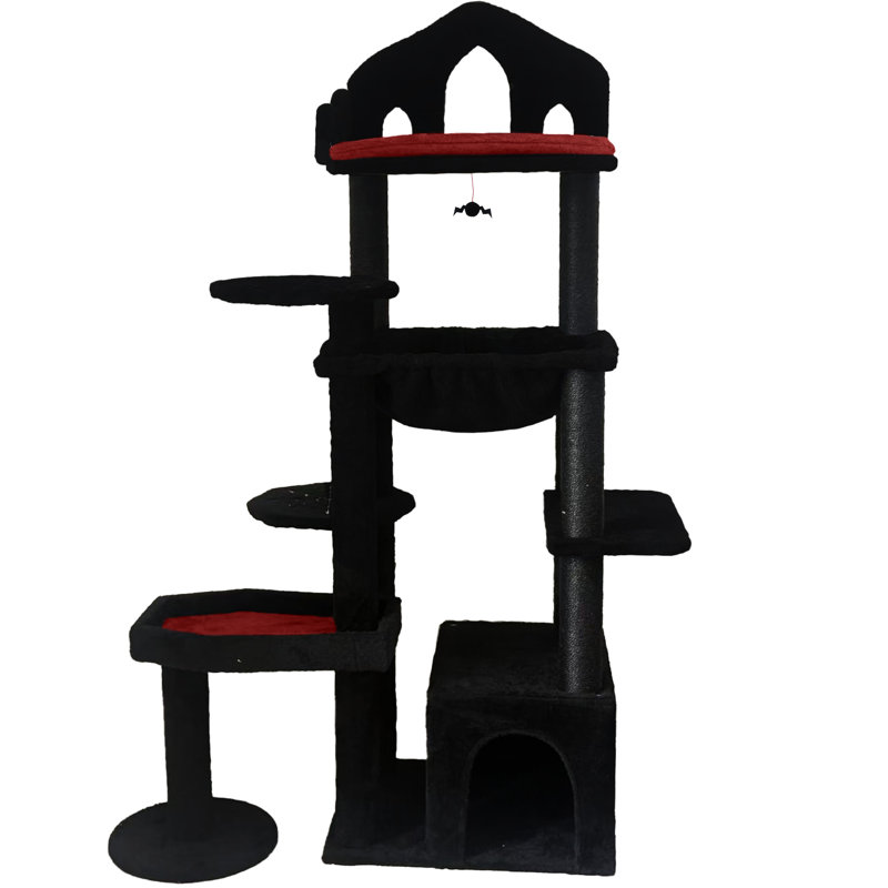 Black Cat Furniture In Design, Spooky House, And Thick Cushioned Featuring A Thickened Upholstered , Multiple Scratching Zones