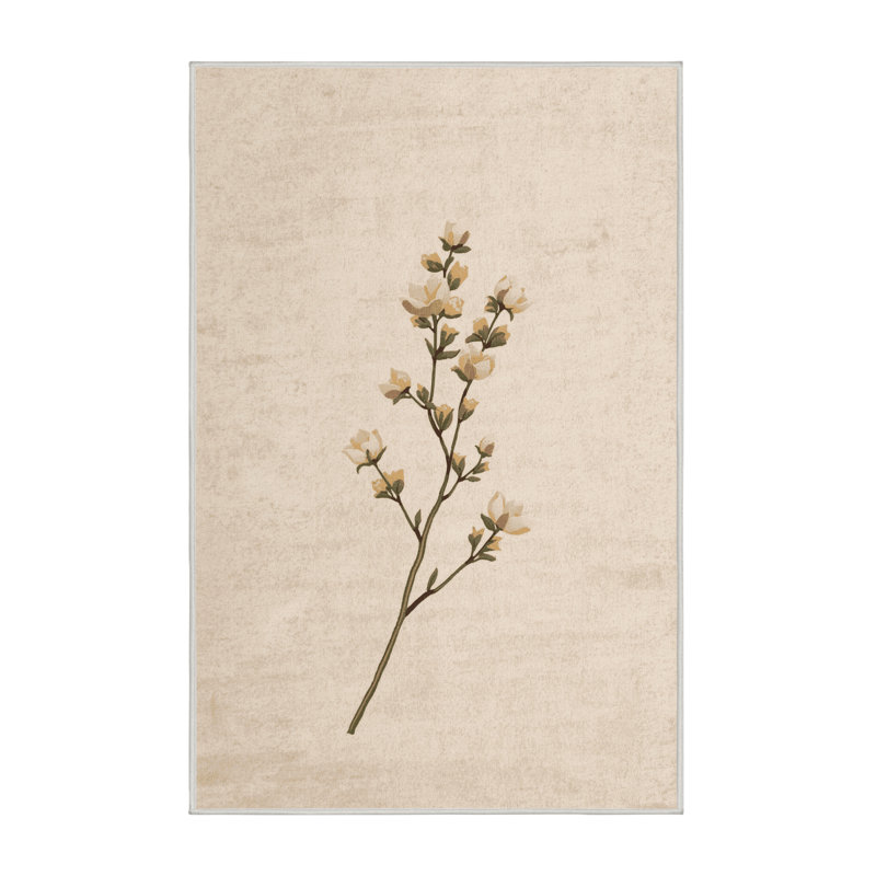 Machine Washable Dyal Easter Modern & Contemporary Abstract Rug in Beige – White Binding, 5x7