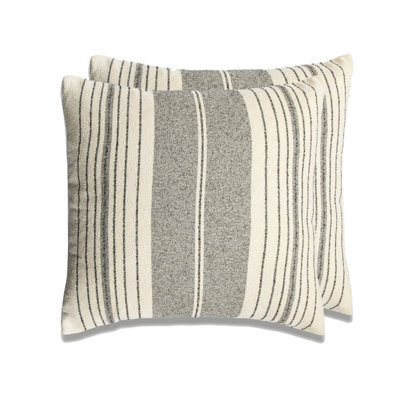 French Stripe Cotton Blend Throw Square Pillow Cover, Black