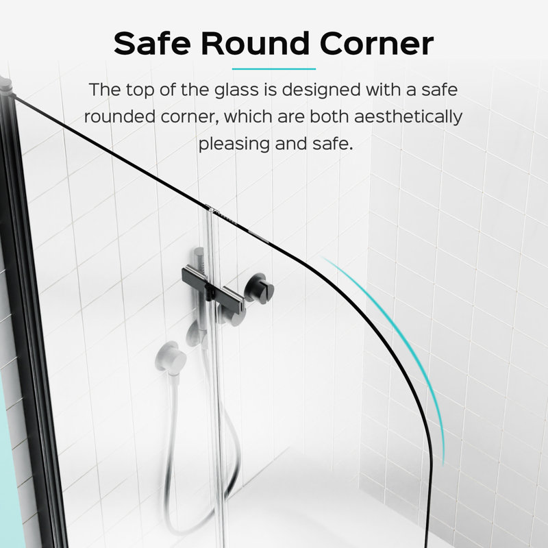 Porte de douche l 34 po, verre trempé de 6 mm, noir mat, résistance aux taches et entretien des salles de bain H 58 po
