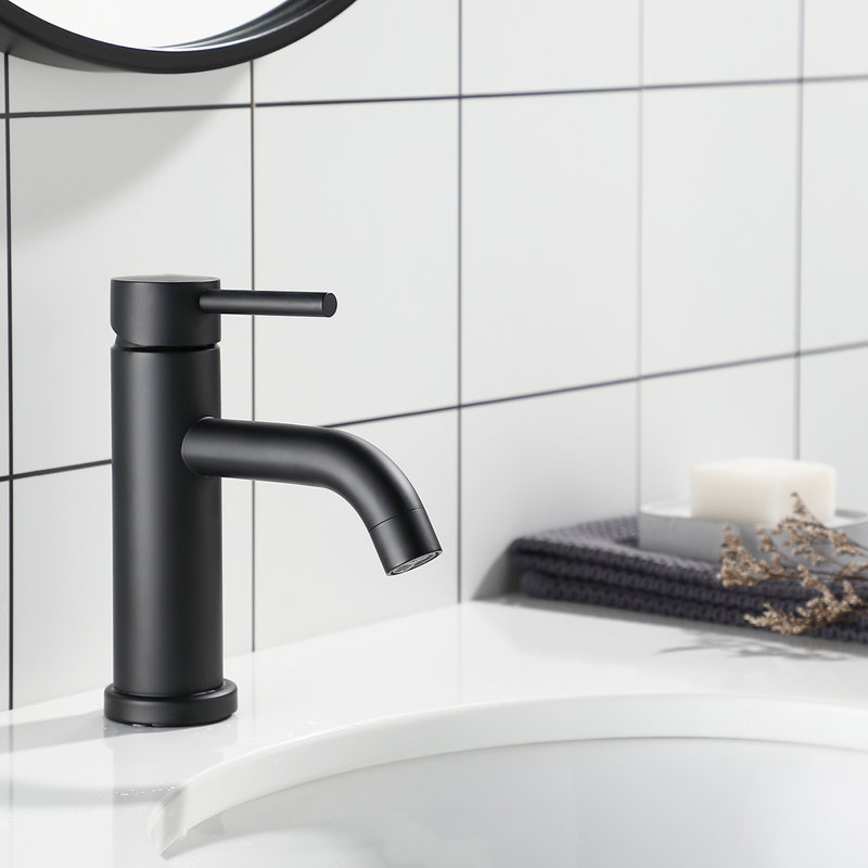 Compliant Single Hole Bathroom Faucet 6.5" High Stainless Steel Waterfall Matte Black Setup Aerated Stream Single Precision Spot- Finish Modern Style For Residential Use Flow Design Sophisticated