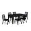 Ensemble de salle à manger 7 pièces comprenant une table de cuisine rectangulaire avec plateau noir et 6 chaises empilables en tissu de polyester, noir-1703274031