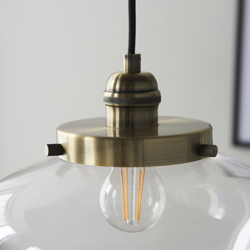 Choquette 1 - Light Schoolhouse Pendant, Antique Brass, Clear