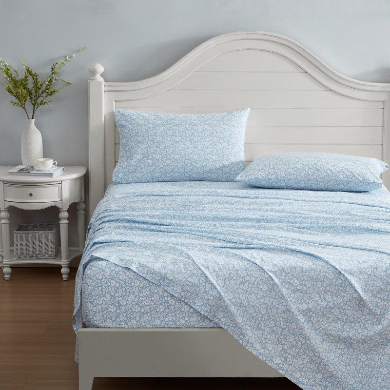 Percale Novelty 200 Thread Count Printed Cotton Sheet Set, Twin XL Sheet Set with 1 Standard Pillowcase,  Blue Heirloom Ditzy