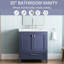 Meuble-lavabo de salle de bain 30 po bleu marine - entièrement assemblé. Comptoir en marbre. Structure en bois massif. Portes. Décoration. Profondeur: 30,99 po x largeur 18,55 po, hauteur 33,01 po. Bois: 91,96 lb, quincaillerie.