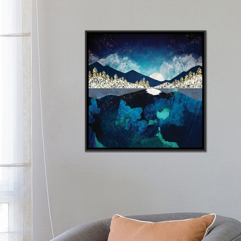 «Midnight Water», reproduction d'impression, Pas de tapis, H 26 po x l 26 po x P 1,5 po, Toile avec cadre noir