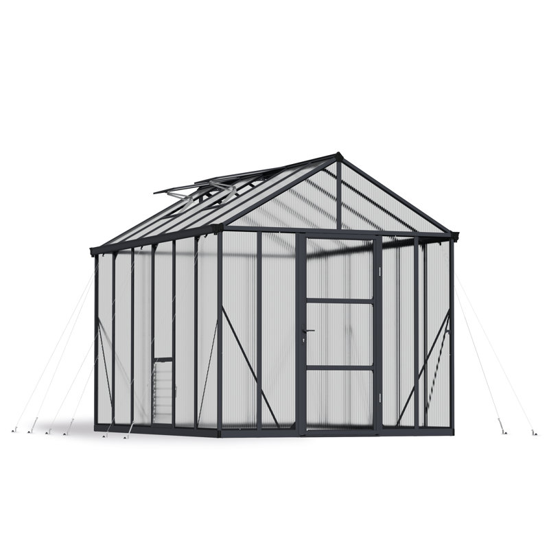 Palram - Canopia Glory 8' W x 12' D Premium Walk-In Hobby Twin Wall Polycarbonate Aluminum Frame Greenhouse Kit with Roof Vents - Gray