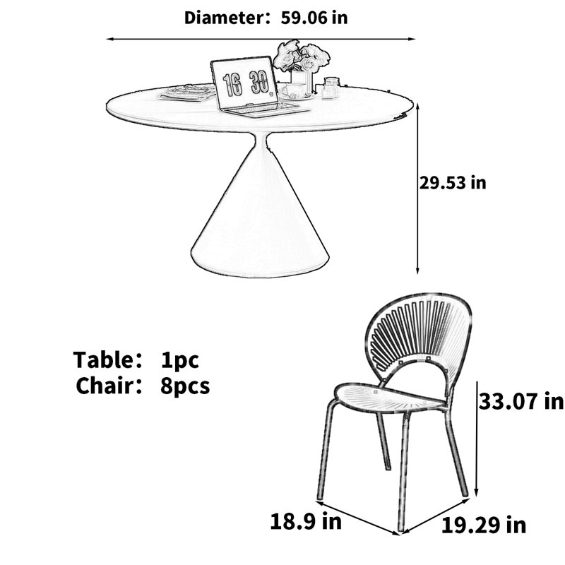 Table de salle à manger moderne en pierre frittée blanc crème, 9