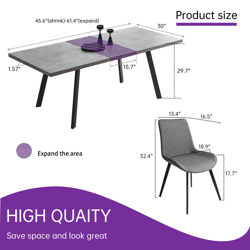 Iras 6 - Person Extendable Dining Set, 61.4'' Dining Table Sets, Gray