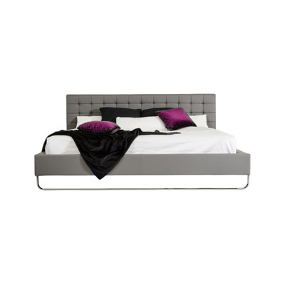  Madison Gray Tufted Faux Leather Upholstered King Sleigh Bed — King, Gray