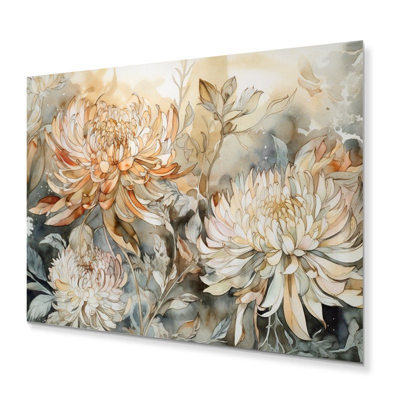 Reproduction d'art sur fond de chrysanthème jaune et vert, H 12 po x l 20 po x P 1 po