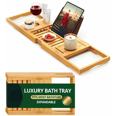 Plateau de baignoire pliable de qualité supérieure - Plateau de bain en bois pour baignoire, tablette en bambou, plateaux de table de bain extensibles, accessoires de baignoire et de salle de bain pour la nouvelle maison et les mères, cadeaux d'anniversaire pour maman