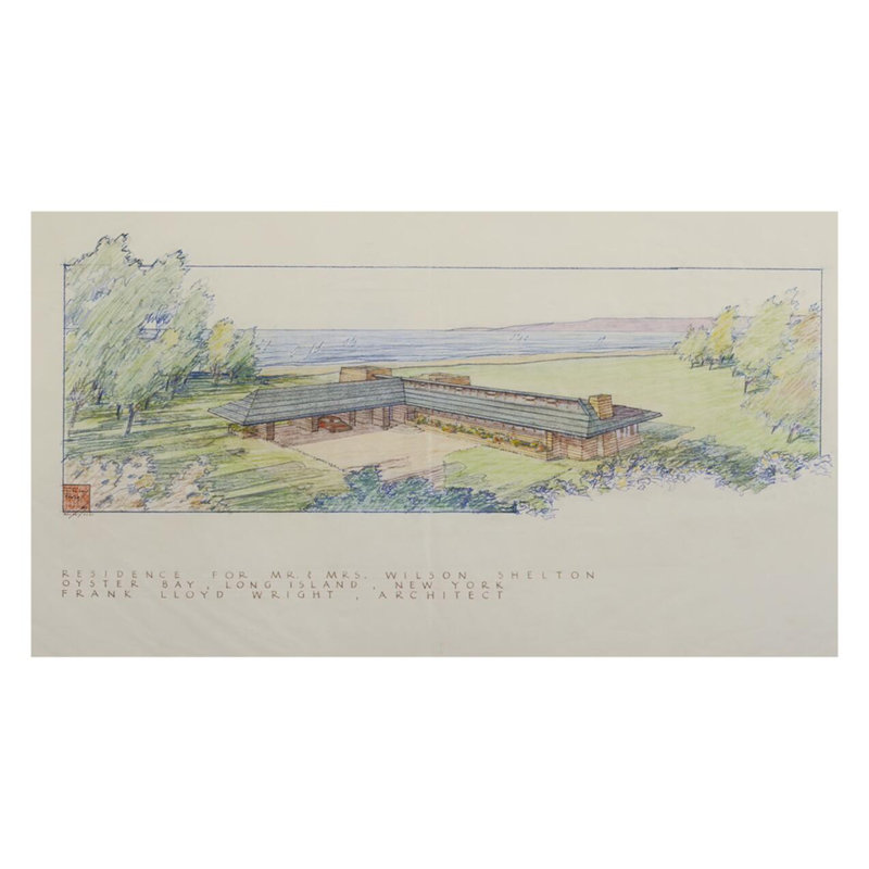 Dessin en couleur de la maison Wilson Shelton par Frank Lloyd Wright (non bâti) par Frank Lloyd Wright - Estampe numérique
