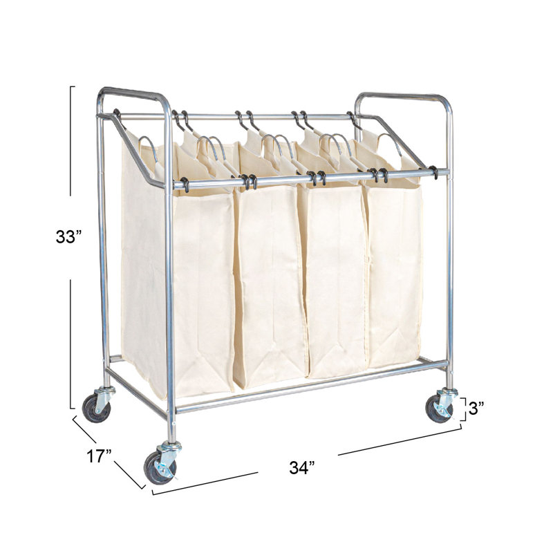 Chrome Quad Laundry Sorter with Removable Canvas Bags