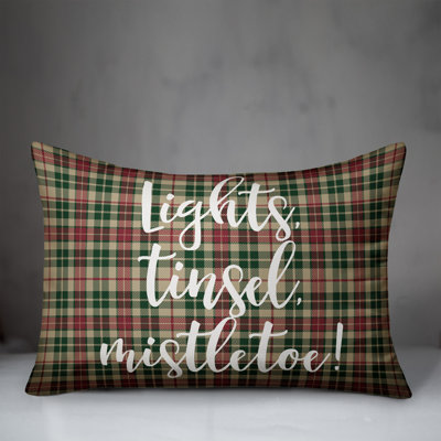  Lights, Tinsel, Mistletoe in Tartan Plaid Lumbar Pillow