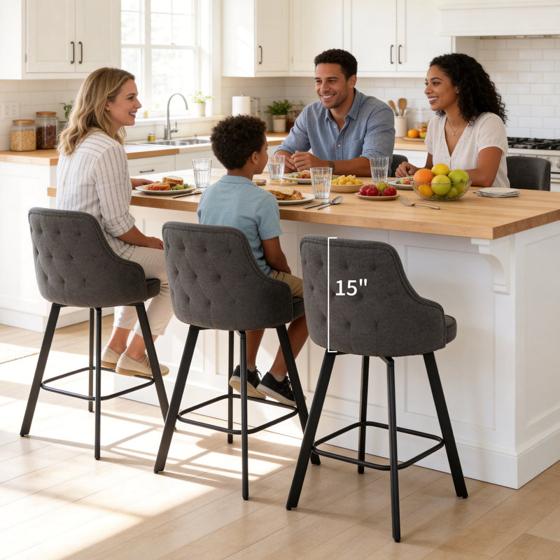 Bar Stools Set of 2/3/4, 26/30" Swivel High Back Bar Height Bar Stools, 3, Gray, Counter Stool (26" Seat Height)