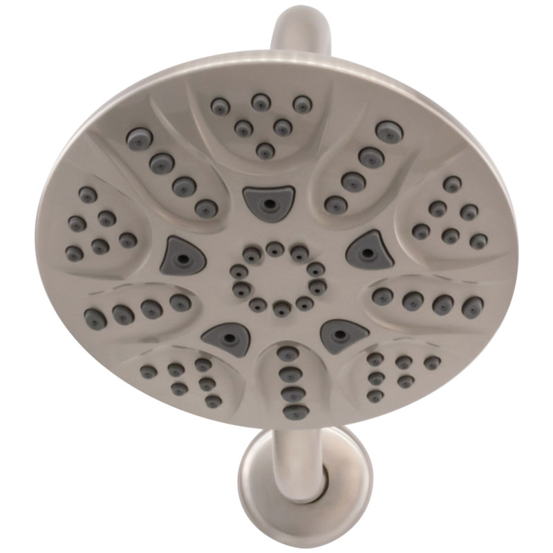 6" Round Thin 5-Function Adjustable Spray Shower Head with 8" S-Shaped Wall Mount Arm, Satin Nickel