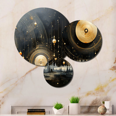 Or noir saturn Mercurys Mirage II - ensemble de décorations murales en métal Saturn