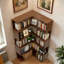 Bibliothèque d'angle en L avec tablettes et cadre en bois Leander