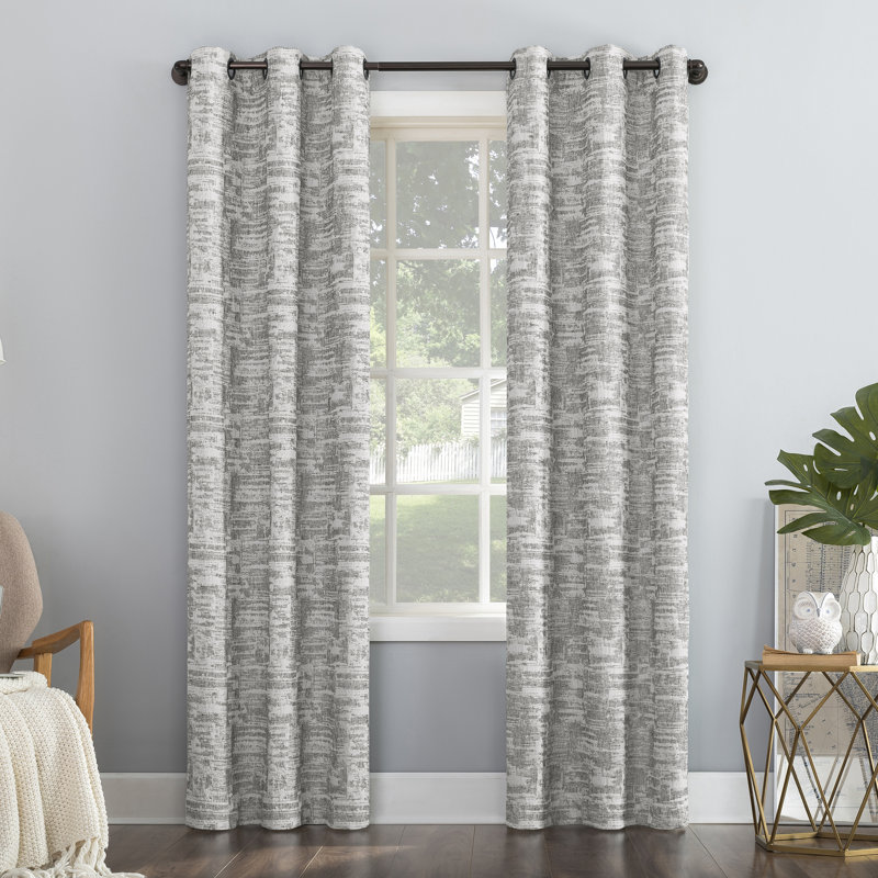 Sun Zero Parrish Distressed Grid Thermal Extreme 100% Blackout Grommet Curtain Panel, Gray, 40" W x 84" L