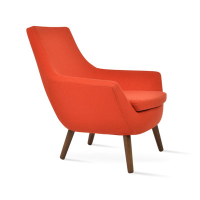 Rebecca Wood Lounge Chair in Orange Boucle Fabric