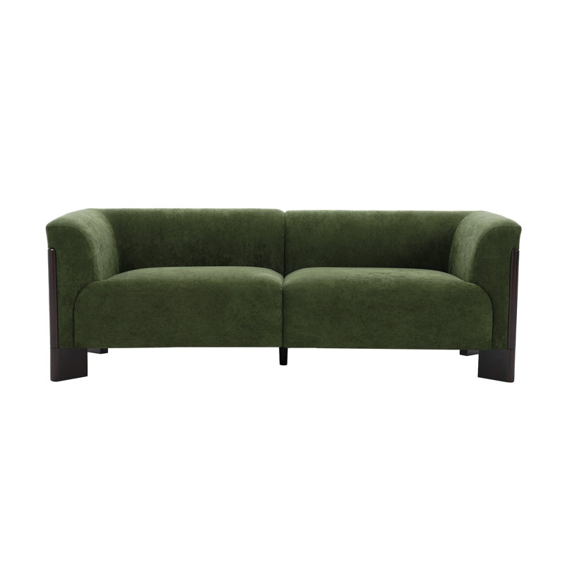 Upholstered Green Chenille 2-Seater Modern Curved Arm Design Sofa With Solid Wood Legs, Green